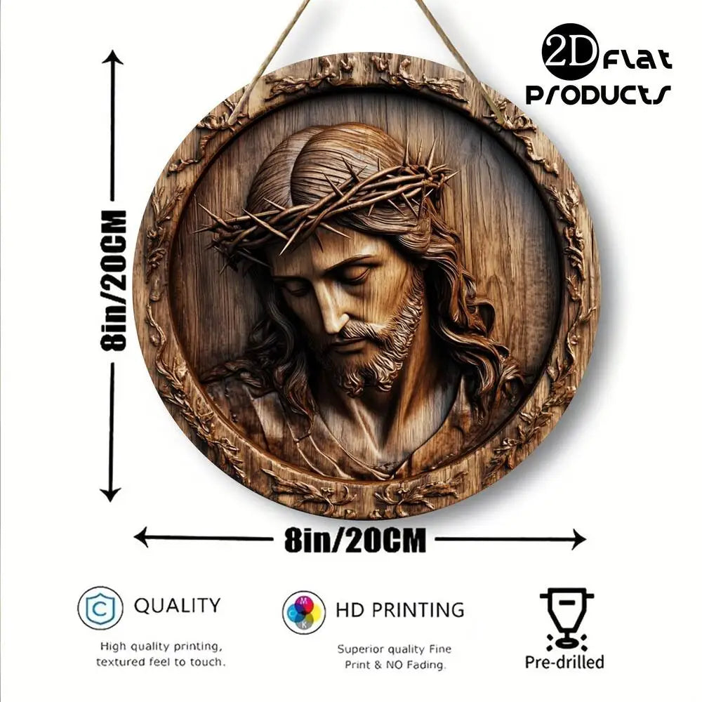 Premium Rustic Jesus Wooden Sign - Round Wall Decor