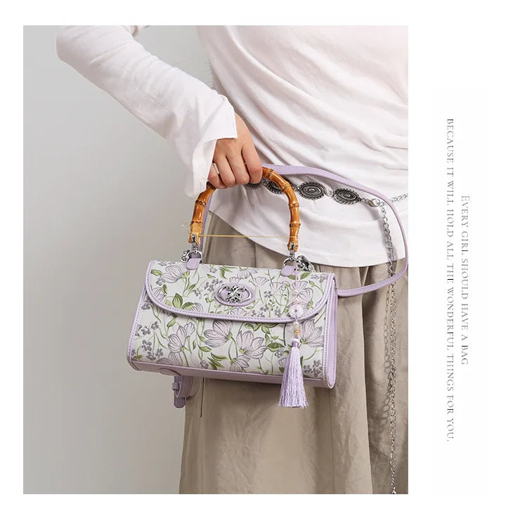 Elegant Embroidered Bamboo Handbag - Chinese Style
