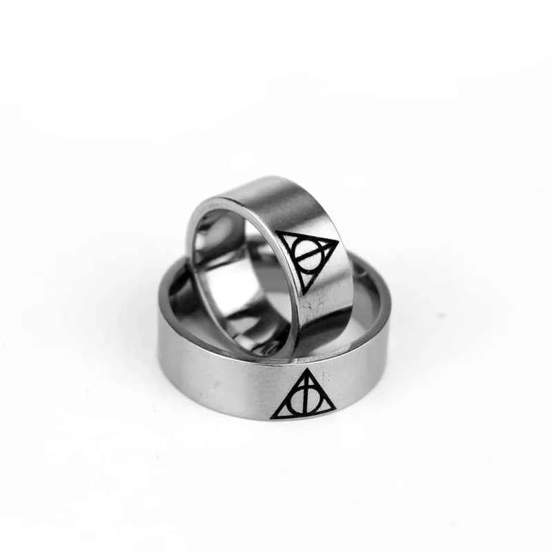 Deathly Hallows Stainless Steel Ring - Geometric Circle Triangle Jewelry