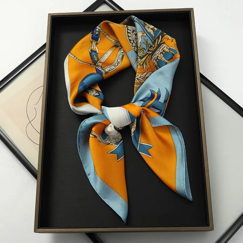 Luxury Silk Square Scarf - Elegant Satin Print Neck Wrap