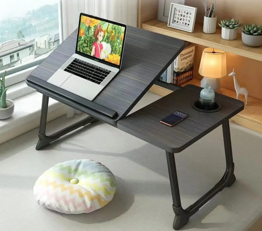 Adjustable Lap Desk - Foldable white lap desk with cup holder and ventilated design