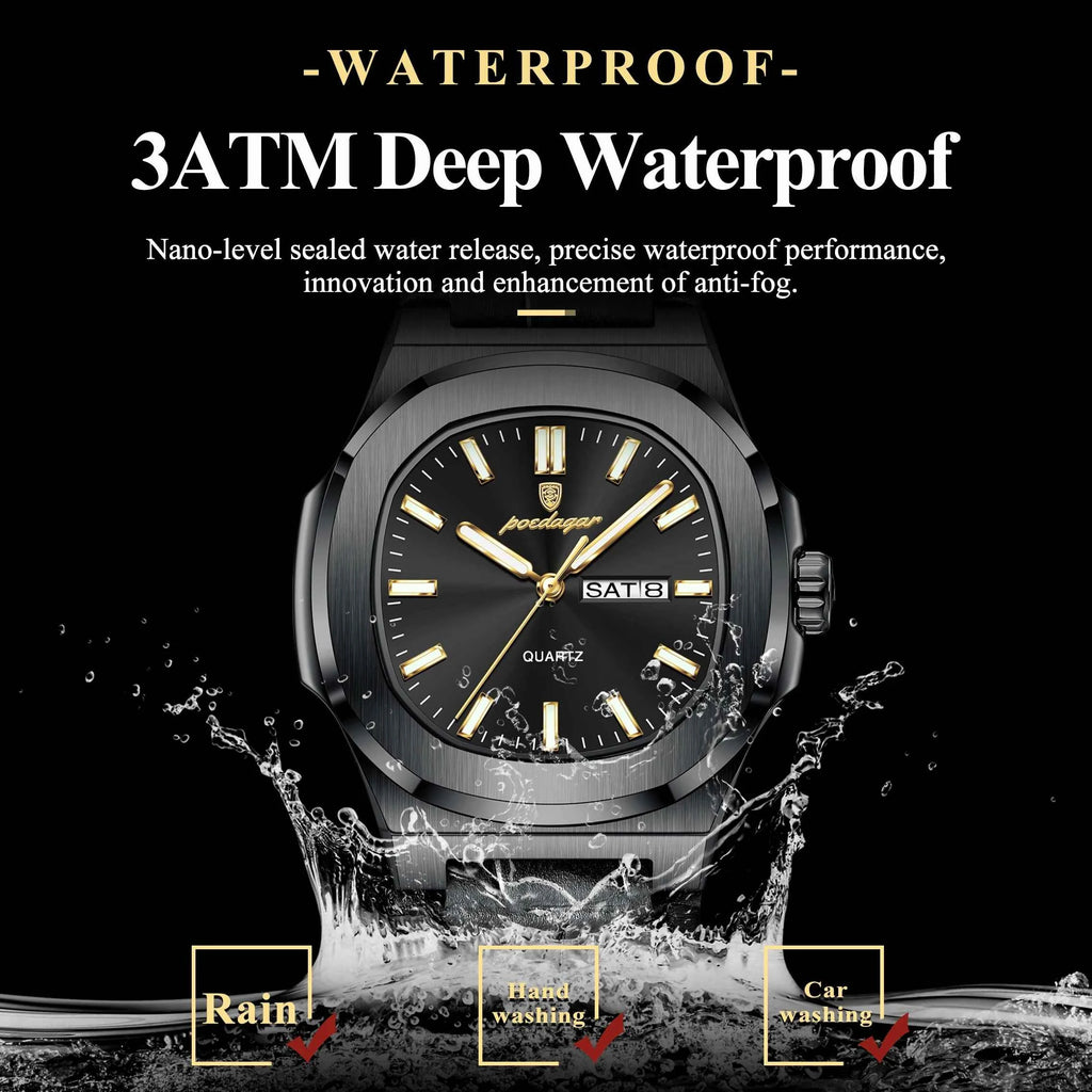 Luxury Square Men's Quartz Wristwatch - Waterproof & Luminous