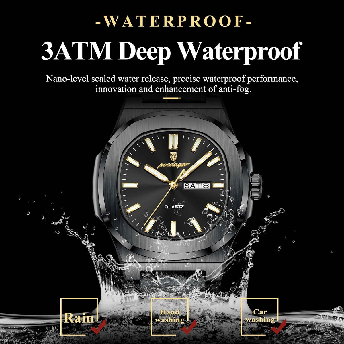 Luxury Square Men's Quartz Wristwatch - Waterproof & Luminous