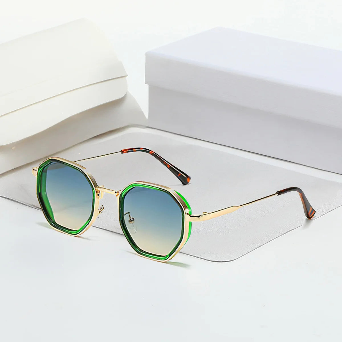 Modern Vintage Sunglasses for Women - Octagonal Golden Edging