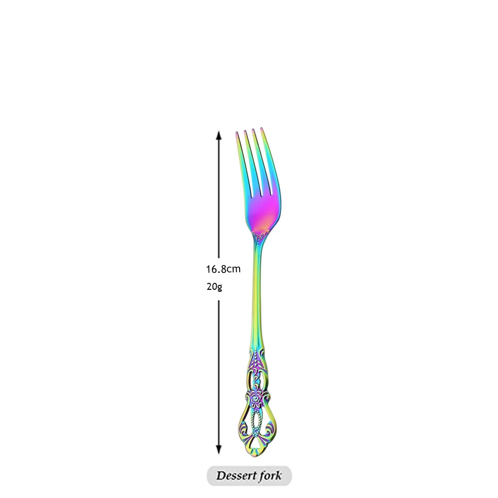 Elegant Rainbow Stainless Steel Flatware Set - Vintage Style