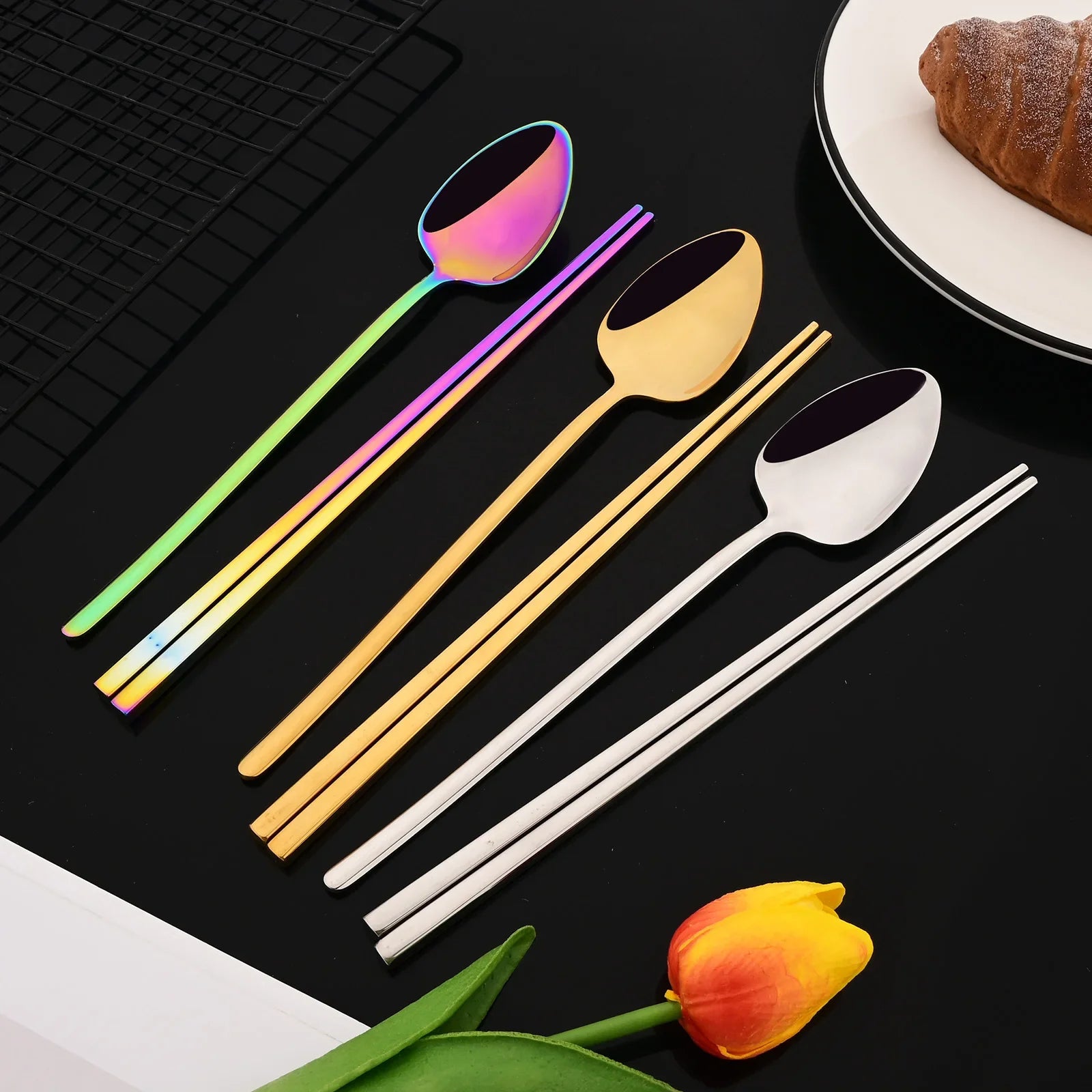 Premium Luxury Stainless Steel Cutlery Set - 8-Piece Korean Dinnerware