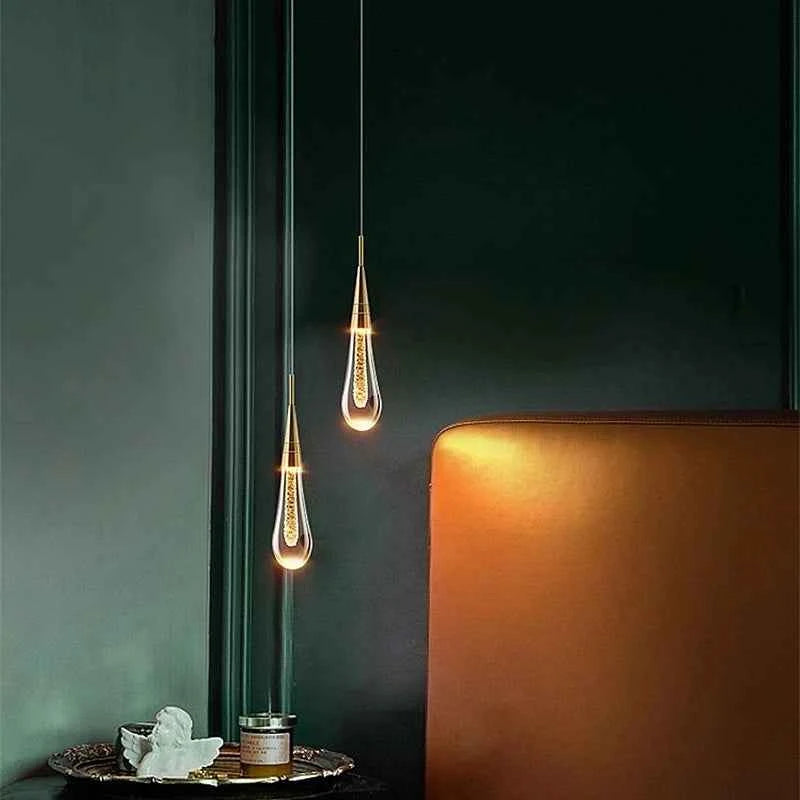 Modern Crystal Pendant Lamp - Elegant Bedside Hanging Lighting