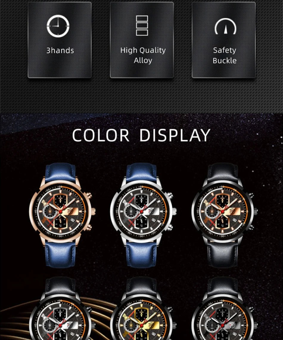 Elegant Men's Calendar Watch - Leather Business Style
