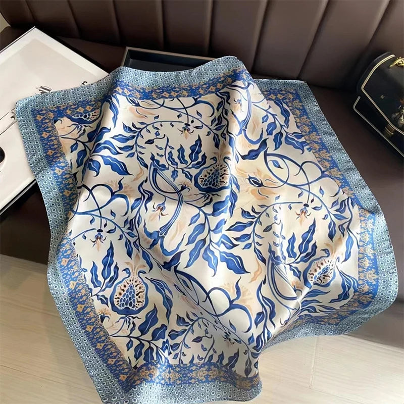 Luxury Silk Scarf - 70x70cm Square Shawl & Headband
