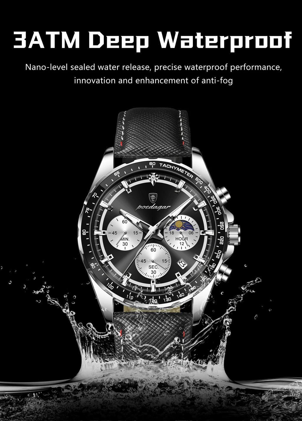 Premium Men's Leather Chronograph Watch - Luminous & Waterproof