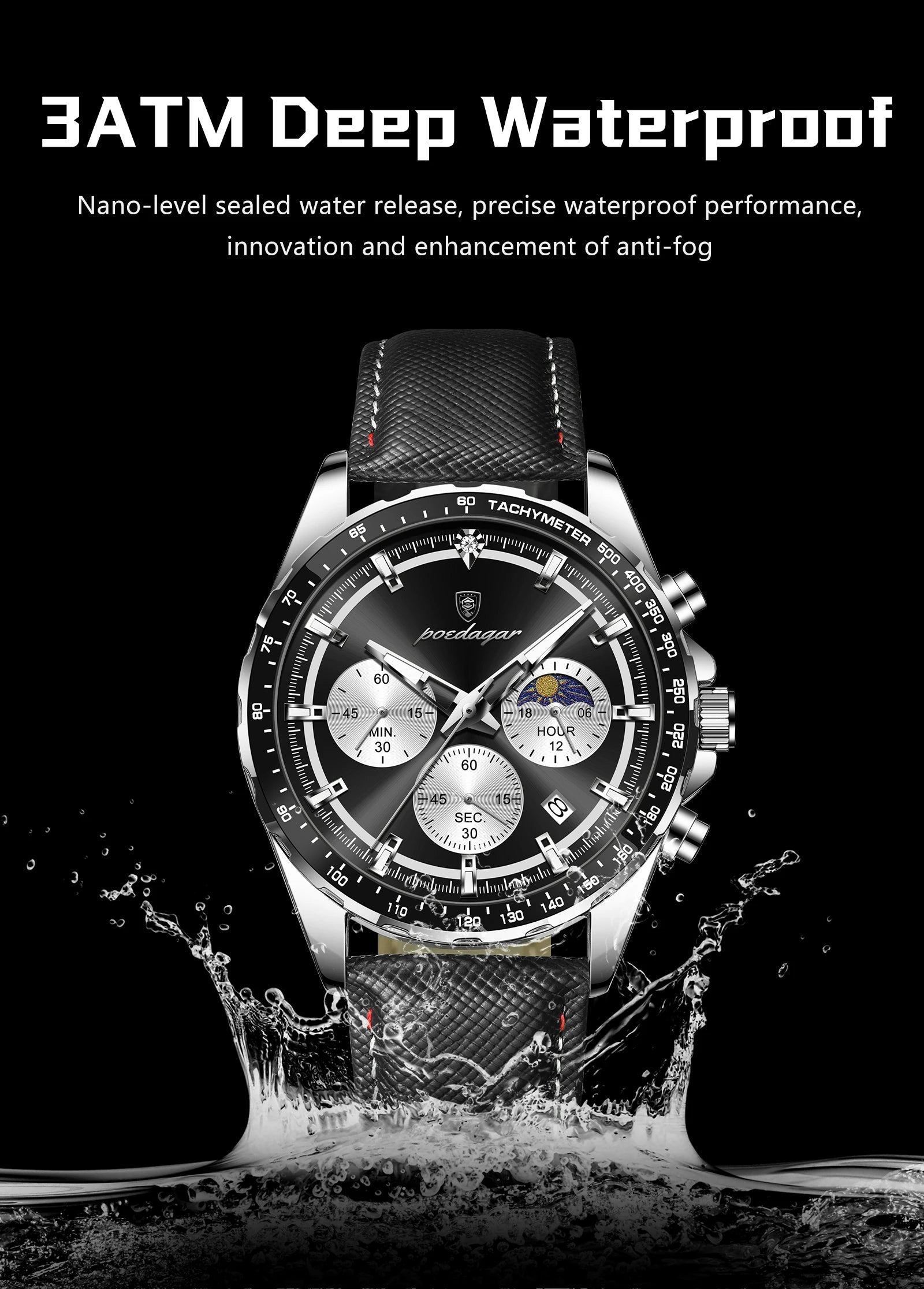 Premium Men's Leather Chronograph Watch - Luminous & Waterproof
