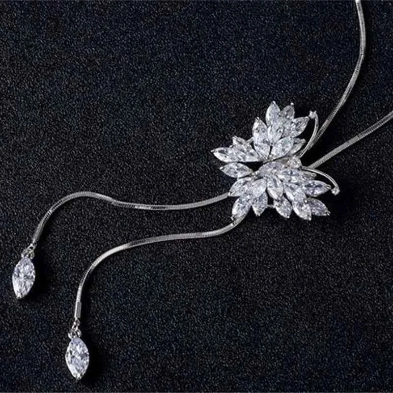 Luxury Crystal Flower Long Sweater Necklace - Elegant Pendant