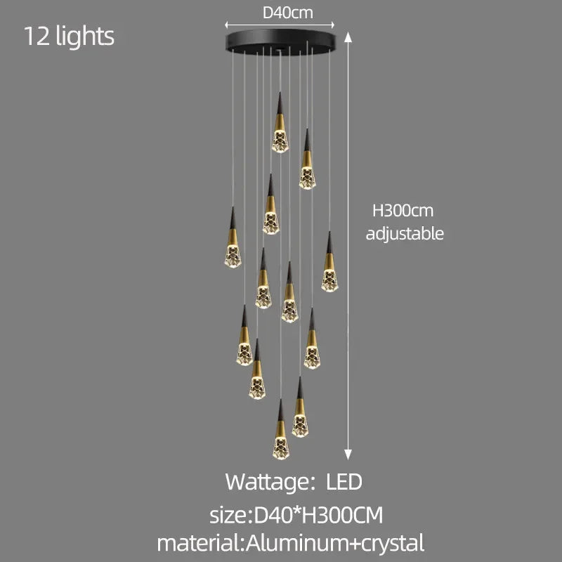 Luxury Spiral Crystal Chandelier - Modern LED Staircase Lighting