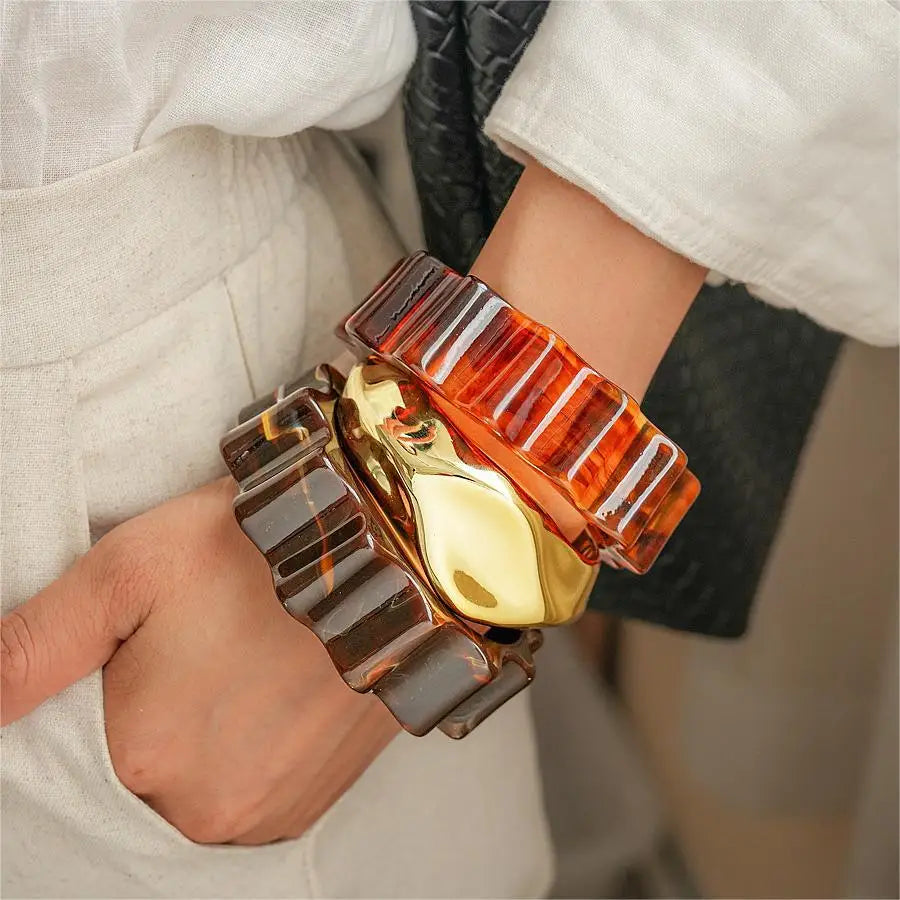 Elegant Silk Cuff Bracelet - Gold & Silver Retro Design