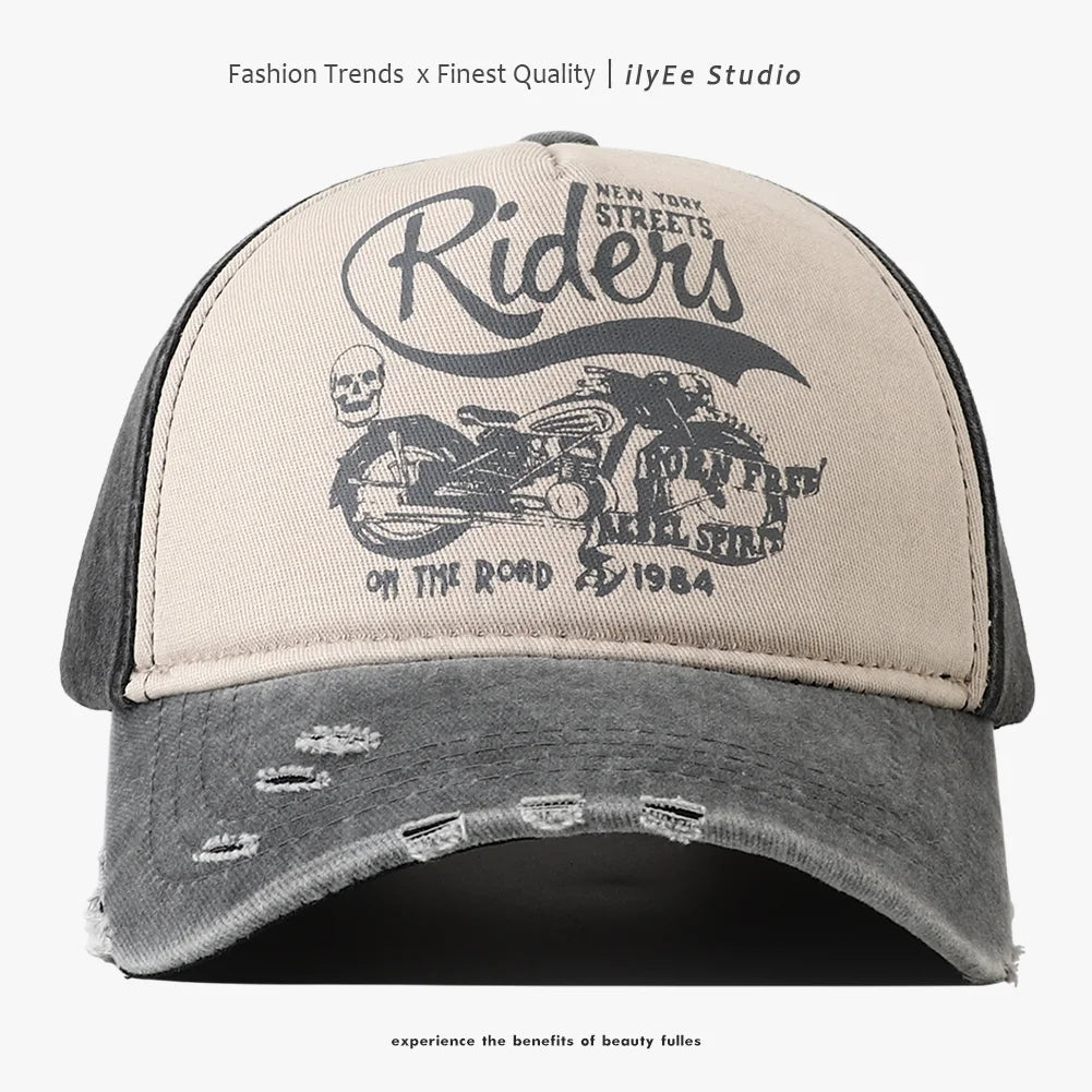 New Washed Cotton Baseball Cap for Women Men Adjustable Snapback Hats Motorcycle Print Hip Hop Dad Hat Men's Summer Cap - Tulique