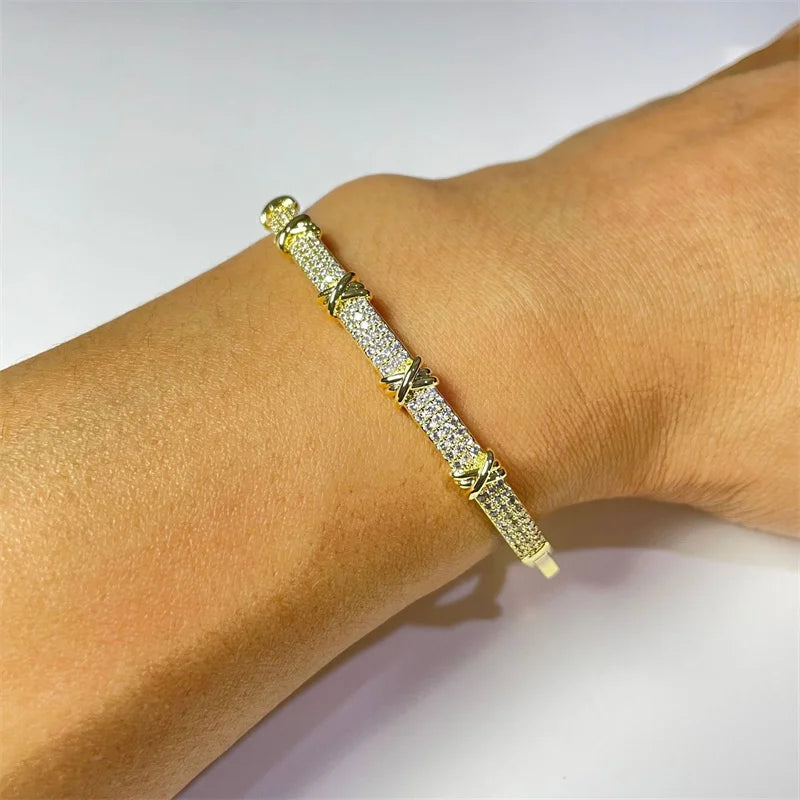 Luxury Cross Charm Bracelet - Pave Zircon Bangle