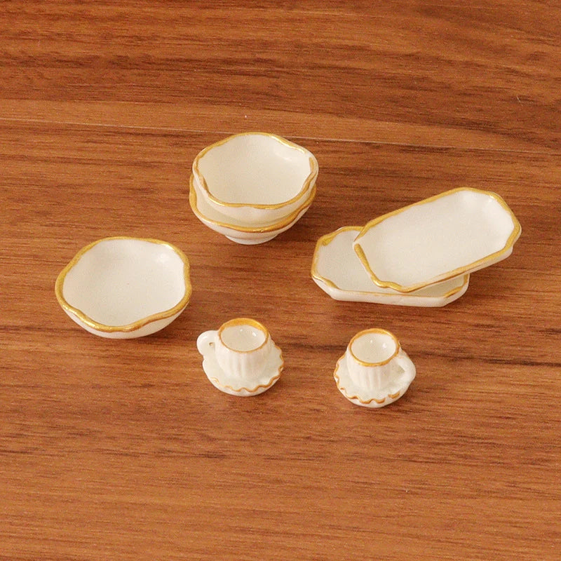 Premium Dollhouse Dinnerware Set - Miniature Kitchen Tableware