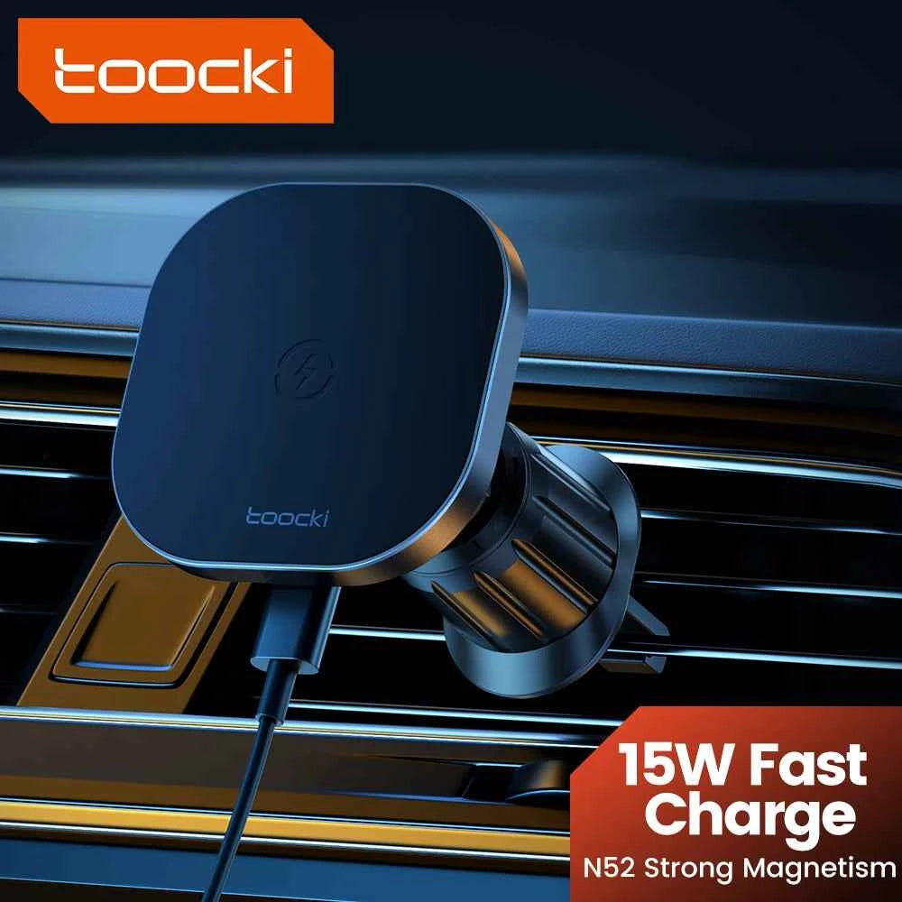Magnetic wireless car charger - black 15W fast charging mount with 360° rotation for iPhone on car vent
