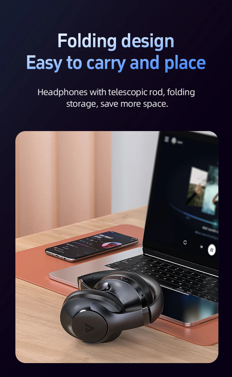 Premium Over-Ear Headphones with Active Noise Cancelling - 40mm HiFi Drivers