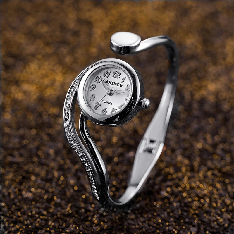 Elegant Ladies Quartz Watch - Rhinestone Stainless Steel