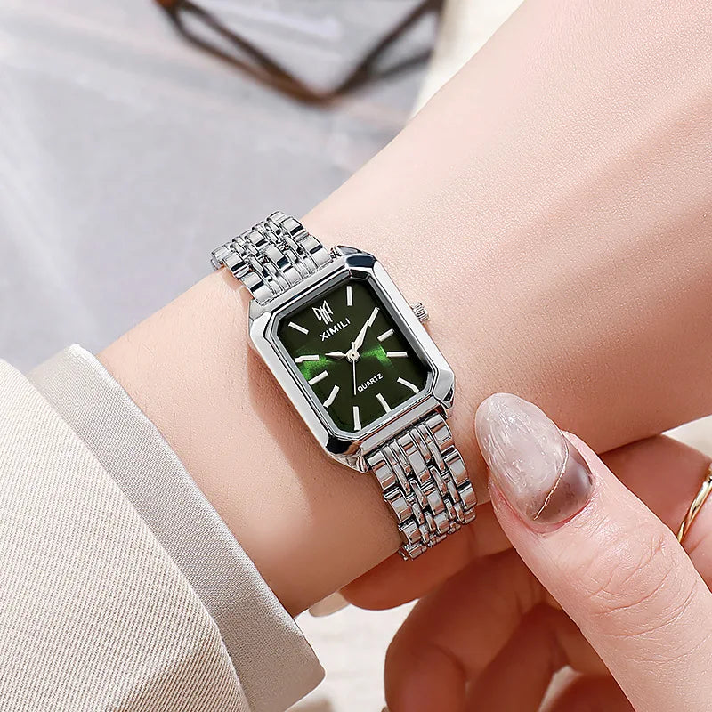 Elegant Women's Rectangle Quartz Watch - Stainless Steel Band