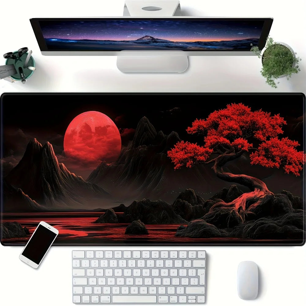 Premium Large Gaming Mouse Pad - Red Moon Design
