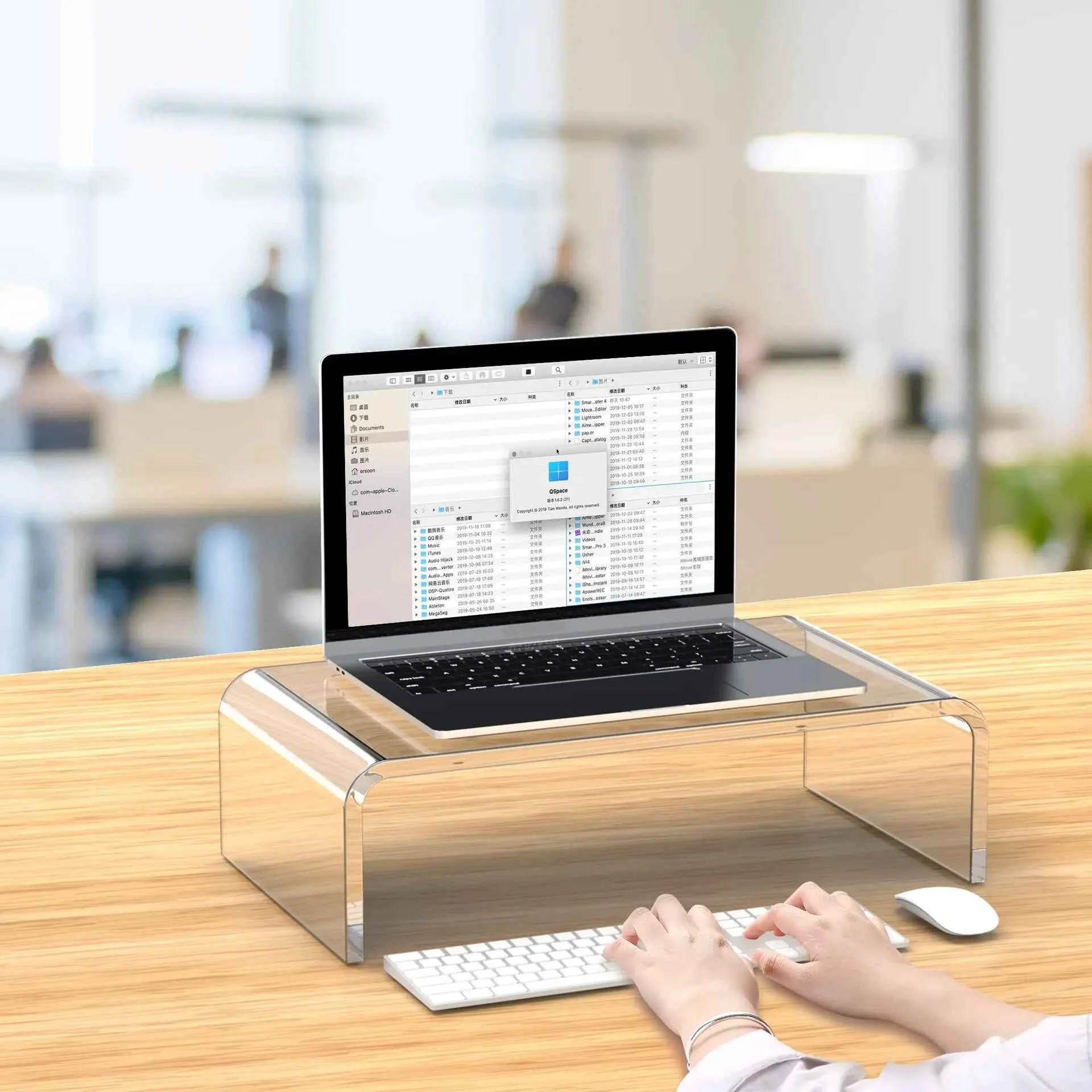 Acrylic monitor stand, laptop lift - transparent PC stand with sturdy platform, suitable for home office, keyboard and mouse sto