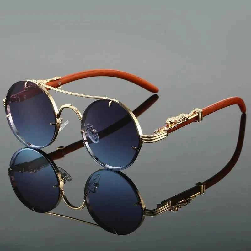 Classic Retro Leopard Head Men's Driving Metal Round Frame