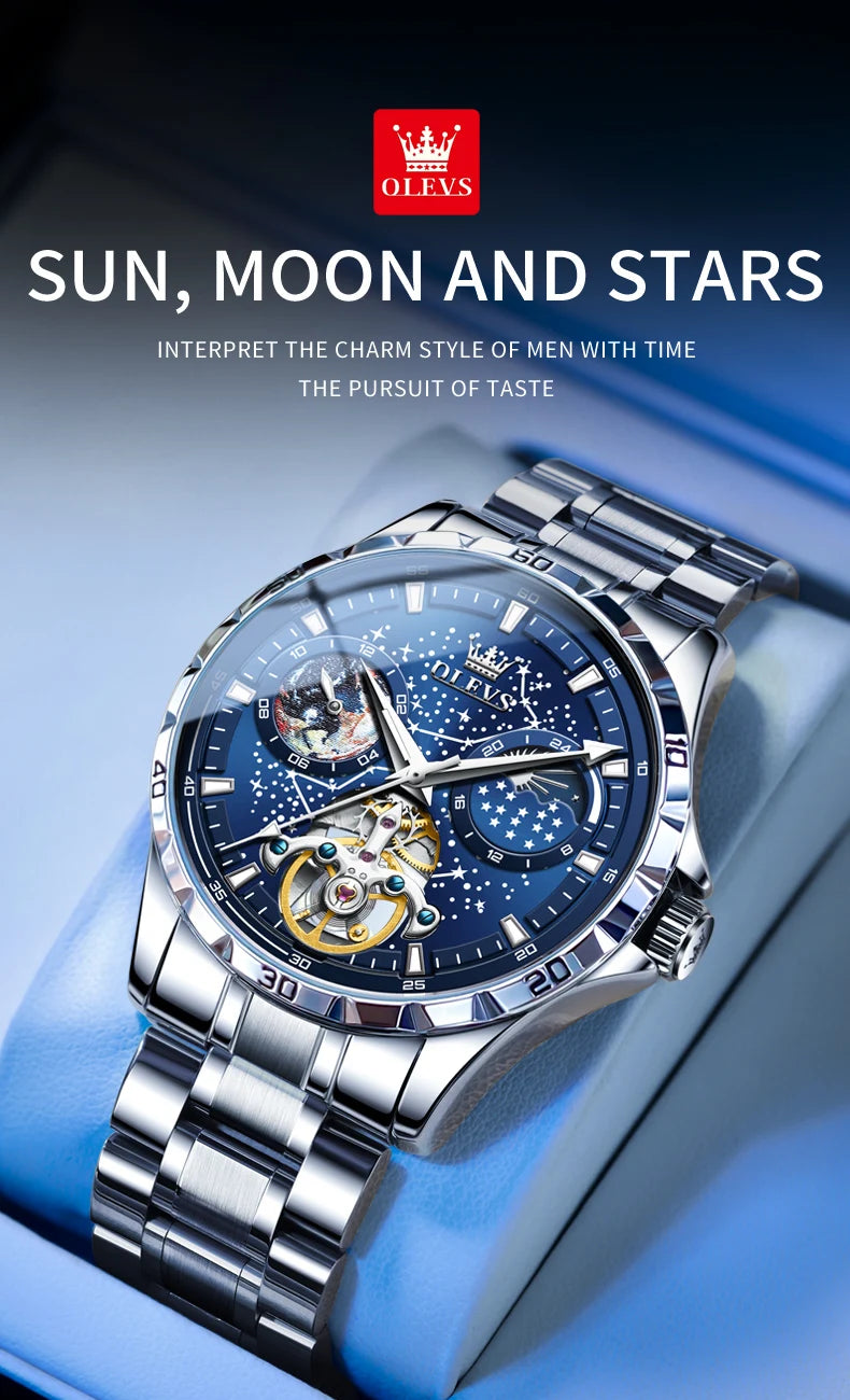 Luxury Men's Moon Phase Watch - Skeleton Chronograph