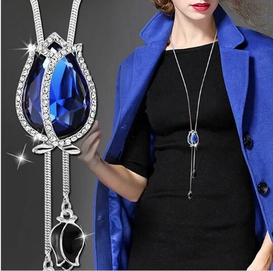 Luxury Waterdrop Crystal Necklace - Elegant Long Chain Pendant