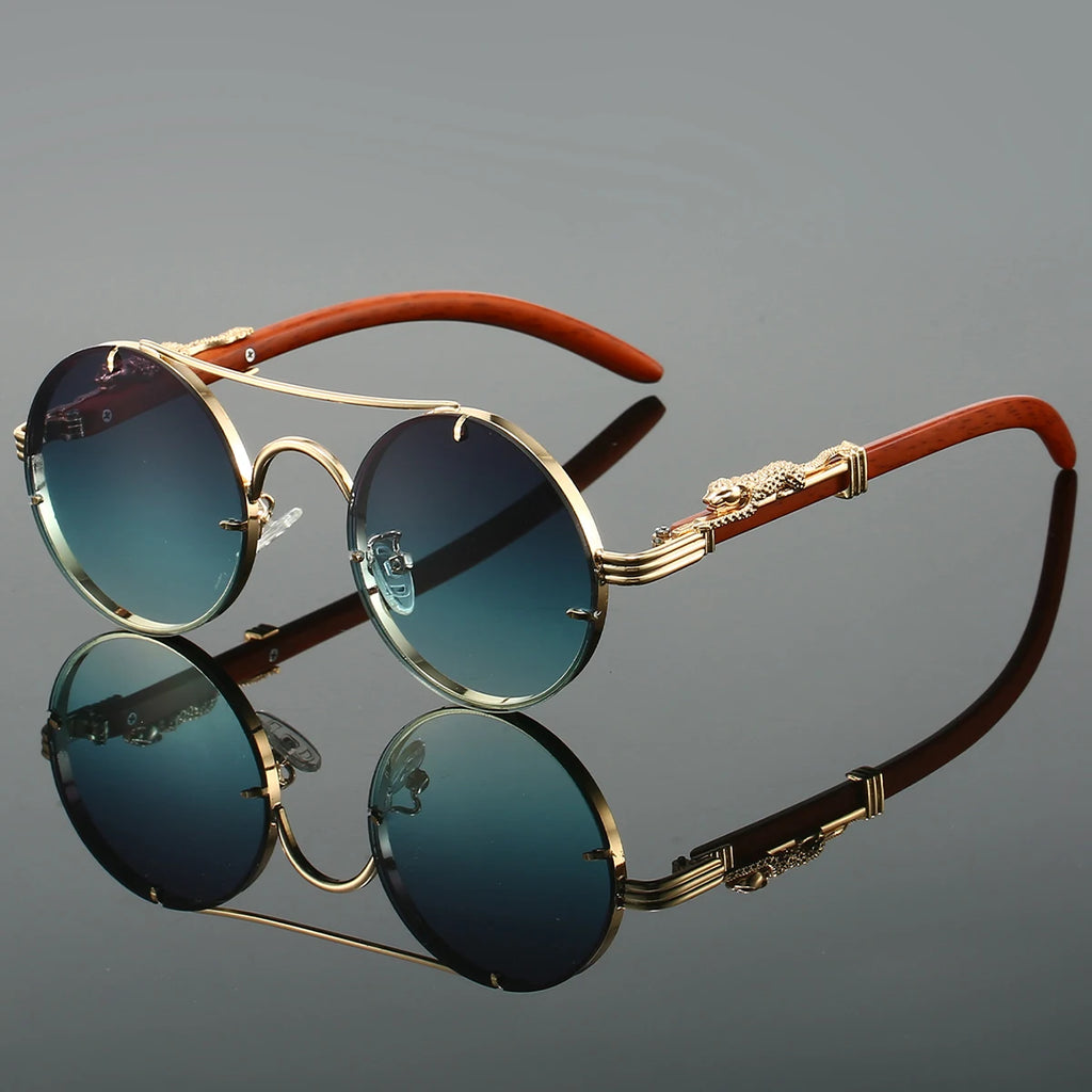 Classic Retro Leopard Head Men's Driving Metal Round Frame