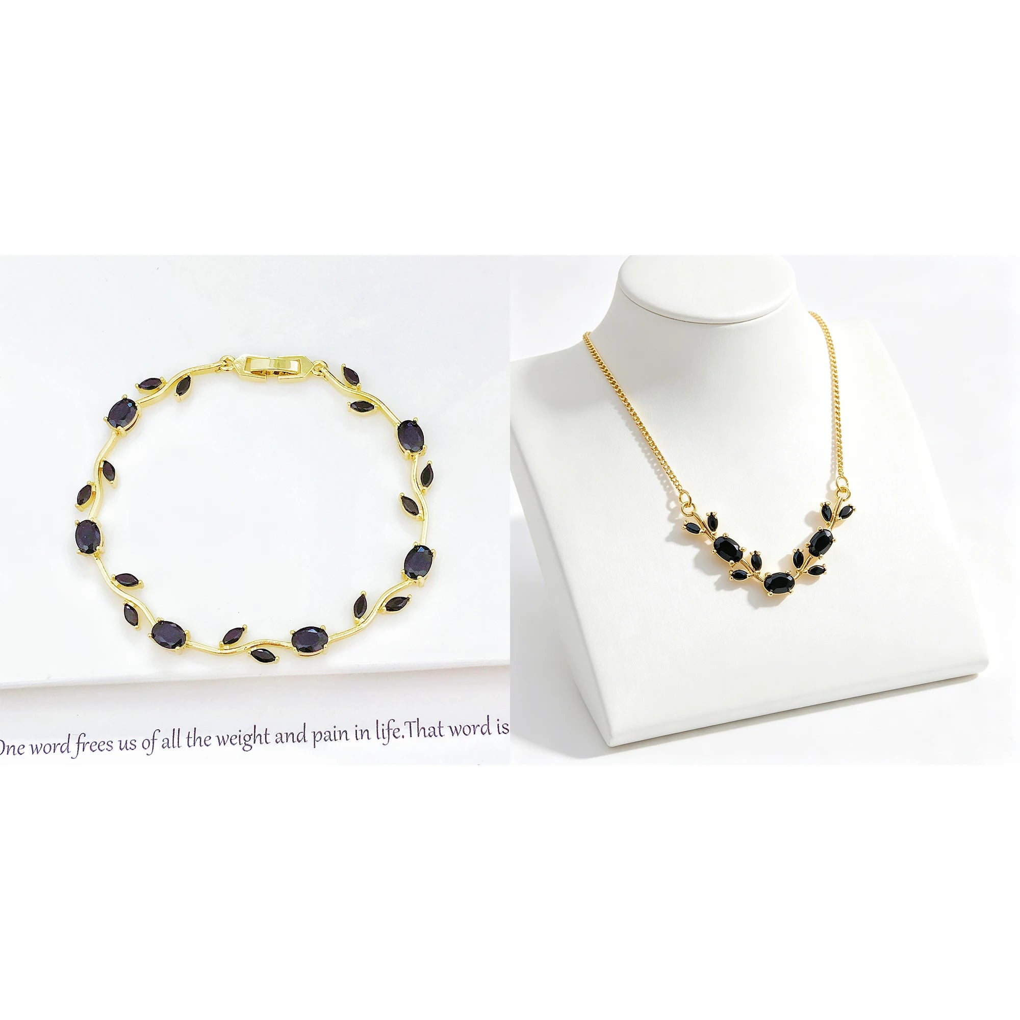 Elegant Crystal Leaf Jewelry Set - Premium Necklace & Bracelet