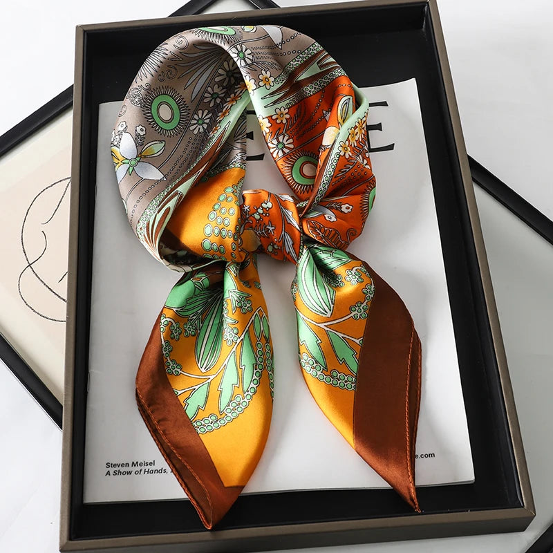 Luxury Silk Square Scarf - Elegant Hair Tie & Neck Band