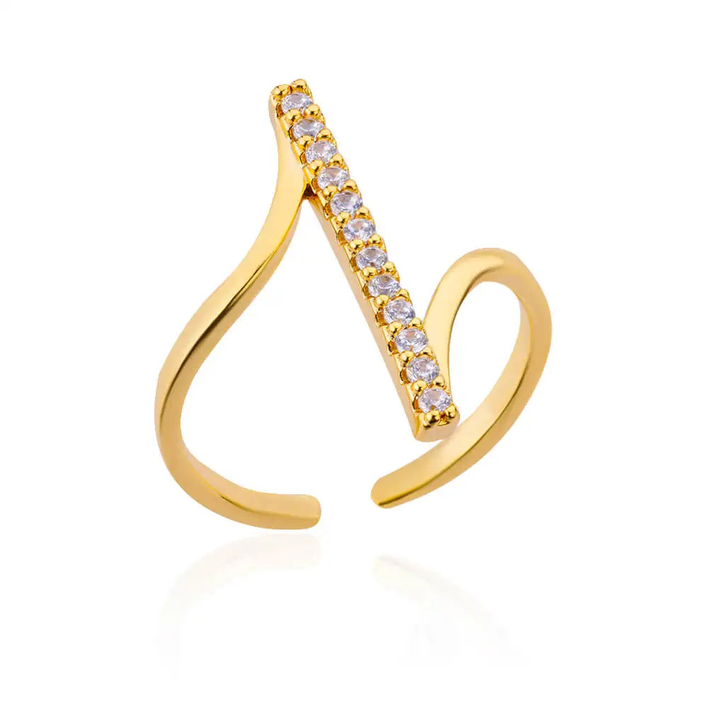 Luxury Gold Zircon Geometric Ring - Stainless Steel Aesthetic Jewelry