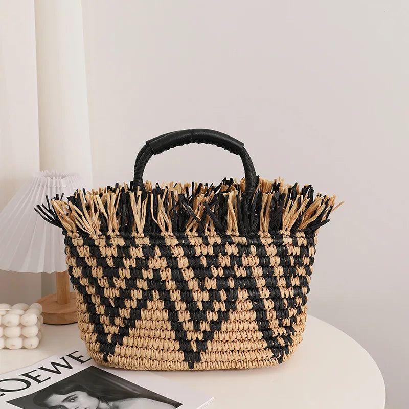 Elegant Straw Beach Tote - Tassel Accent