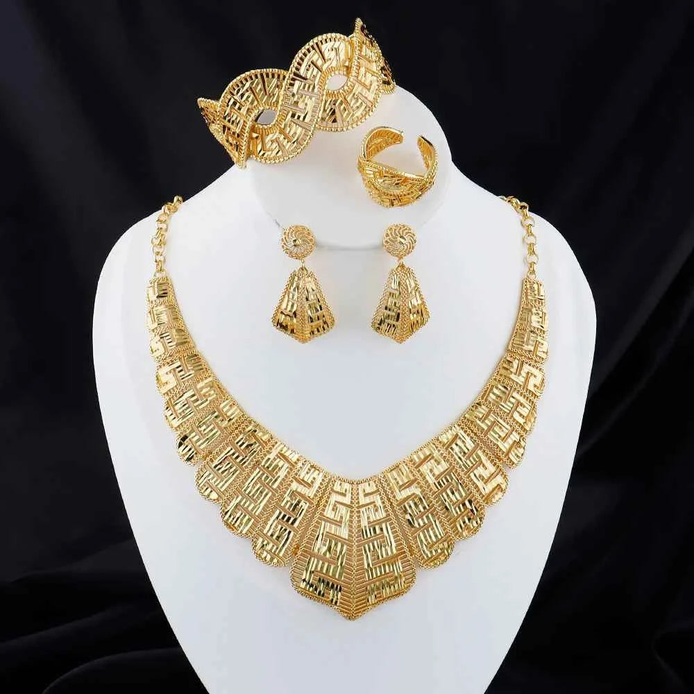 Exquisite 18K Gold Plated Dubai Jewelry Set - Luxury Necklace & Earrings