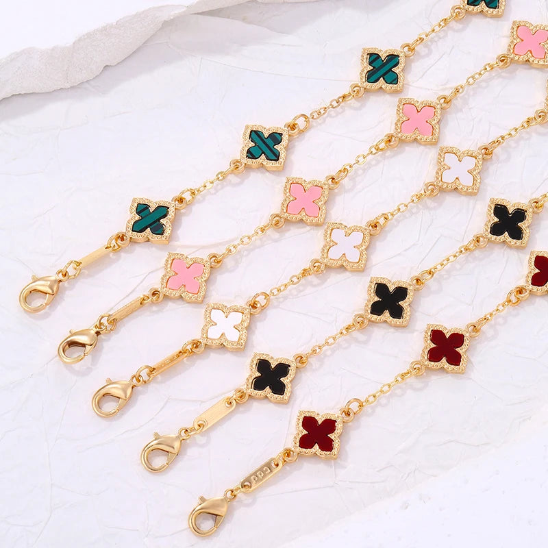 Elegant Vintage Clover Bracelet - Rhinestone & Link Chain