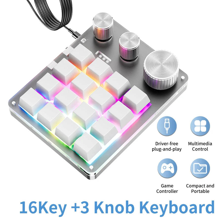 Premium Programmable Macro Keypad - 16 Keys 3 Knobs Hot-Swap