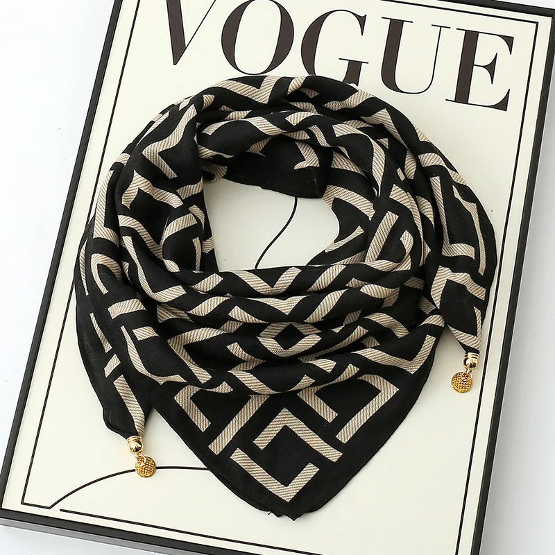 Luxury Silk Square Scarf - Magnetic Buckle & Print