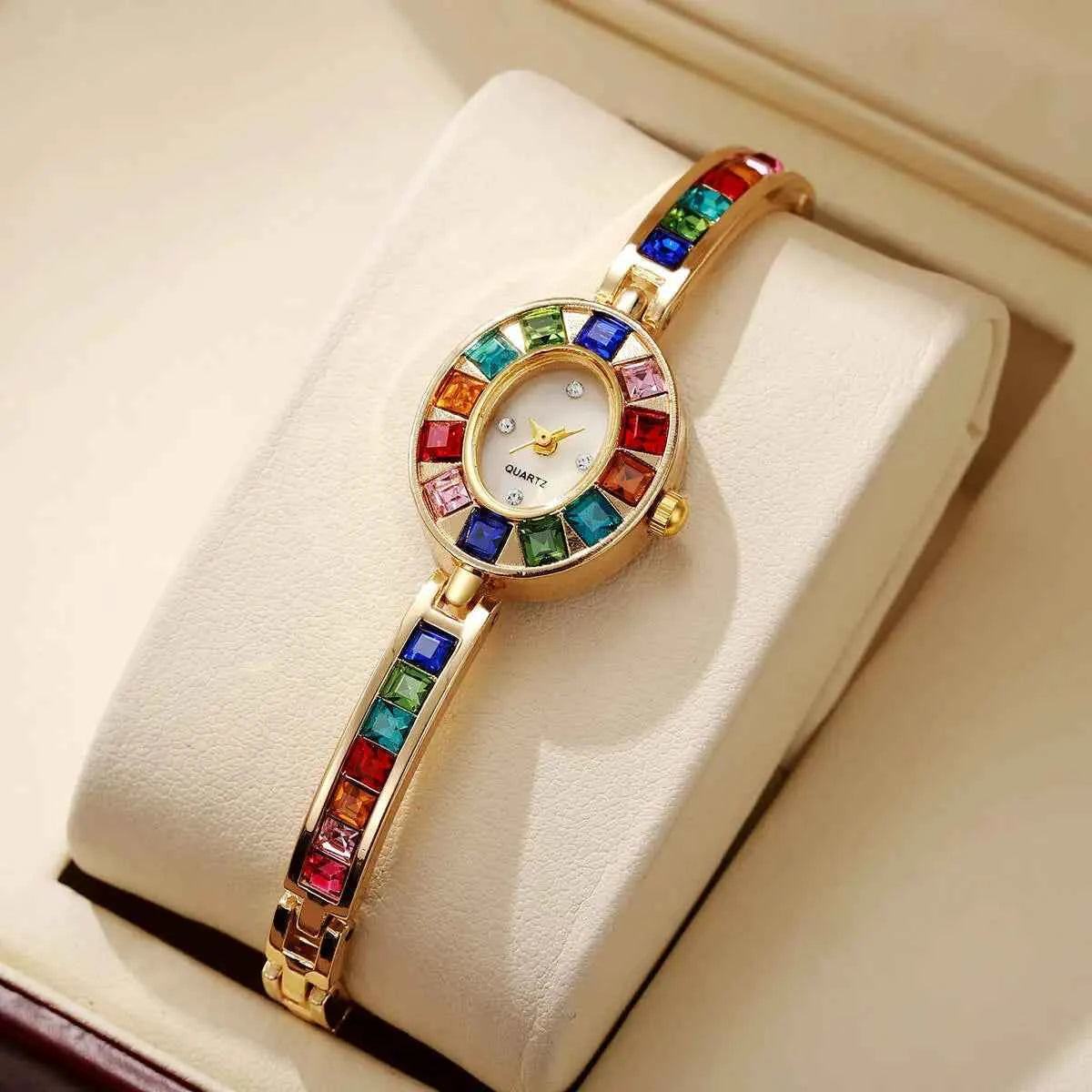 Elegant Ladies Quartz Watch - Rhinestone Bracelet Band