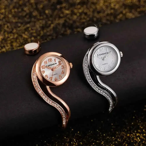 Elegant Ladies Quartz Watch - Rhinestone Stainless Steel
