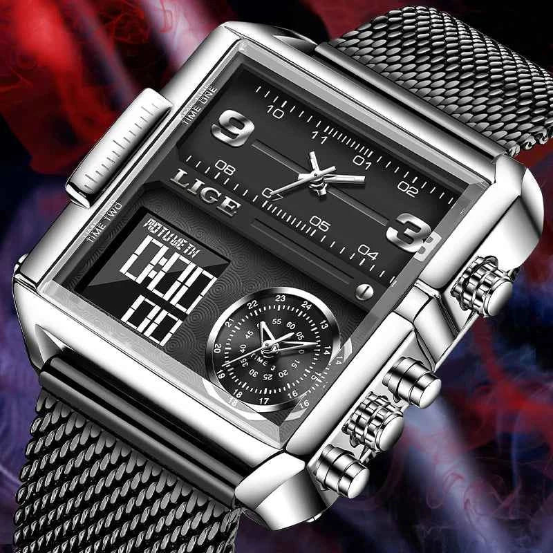 Premium Men's Sports Quartz Watch - Dual Display & Waterproof
