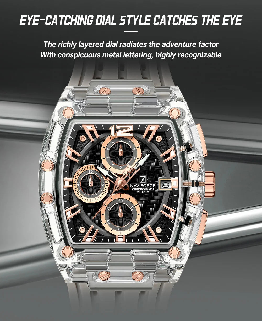 New NAVIFORCE Men's Quartz Multifunction Watches Fashion Sports Chronograph 5ATM Waterproof Silicone Band Casual Man Wrist Watch - Tulique