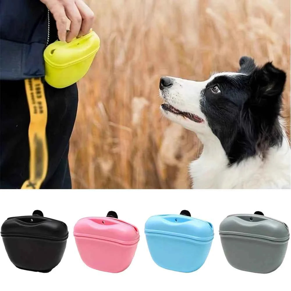 Silicone dog treat pouch - black, blue, grey, and pink portable snack bags for dog training and walking
