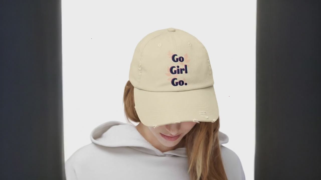 Go Girl Go Distressed Baseball Cap - Empowerment Baseball Cap for Women